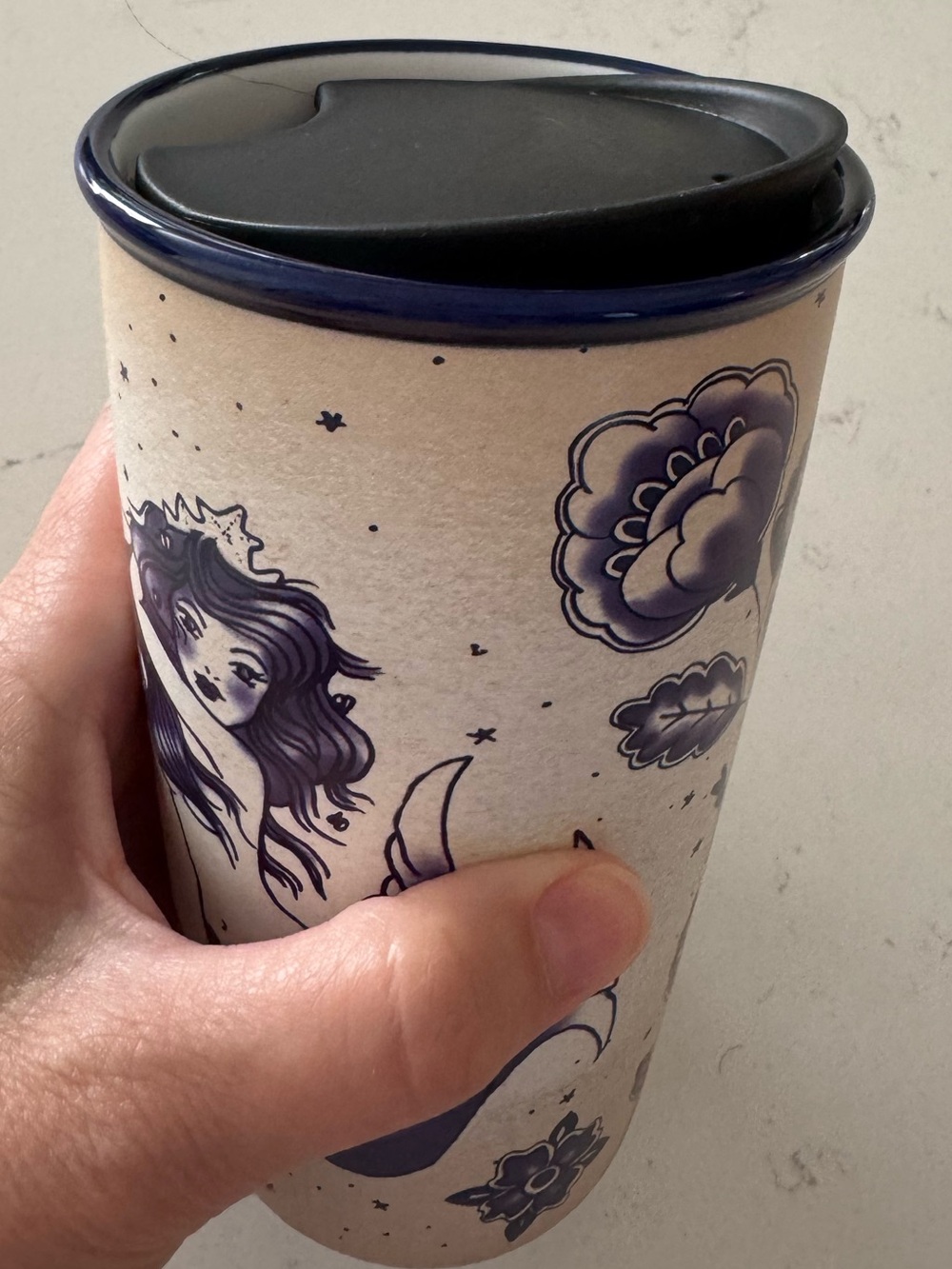 Starbucks 2016 Sailor Blue Mermaid Siren Tattoo Ceramic 12oz Travel Tumbler - Picture 6 of 9